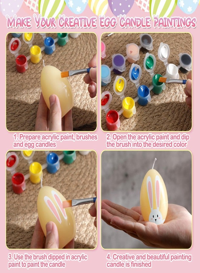Conelist 25 Pcs Easter Egg Candle Painting Kit Easter Painting Crafts for Adult Macaron Egg Shaped Candles with Carton Acrylic Paint Strips Paintbrushes for Spring DIY Gift Basket Stuffers - Image 4